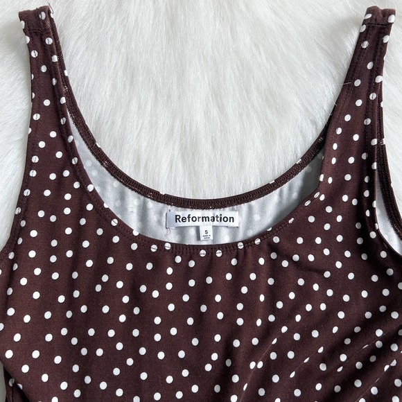 Reformation Brown Polka Dot Midi Dress - Picture 6 of 6